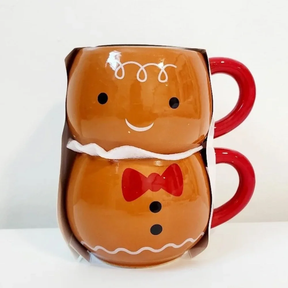 🆕 Target Stackable Gingerbread Man Mugs Set of 2 Mugs, Christmas Holiday Decor